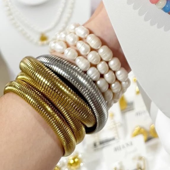 Snake Chain stretch bracelet by HJane Jewels. Silver Single Tube Bracelet - Picture 3 of 3